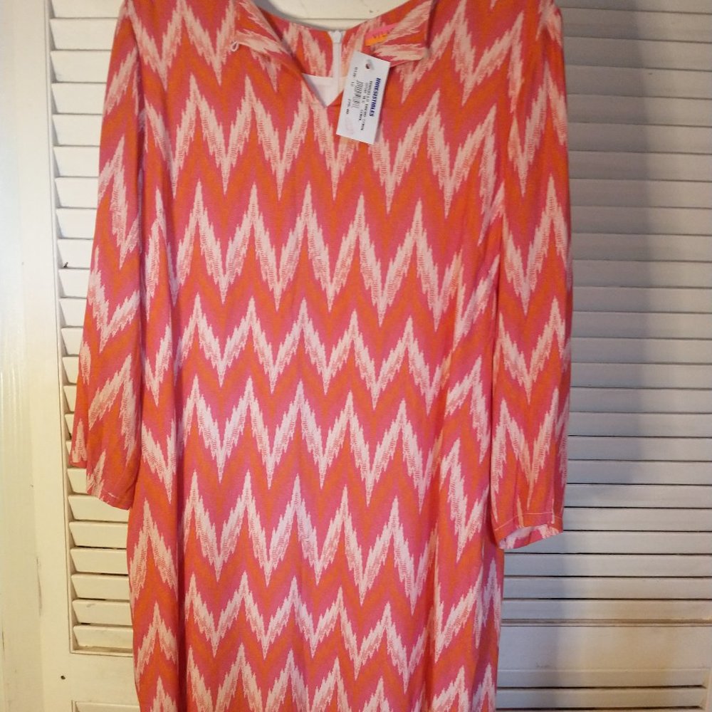 NWT Bargello coral straight sheath dress chevron pattern sz 12 / 46 knee lenght